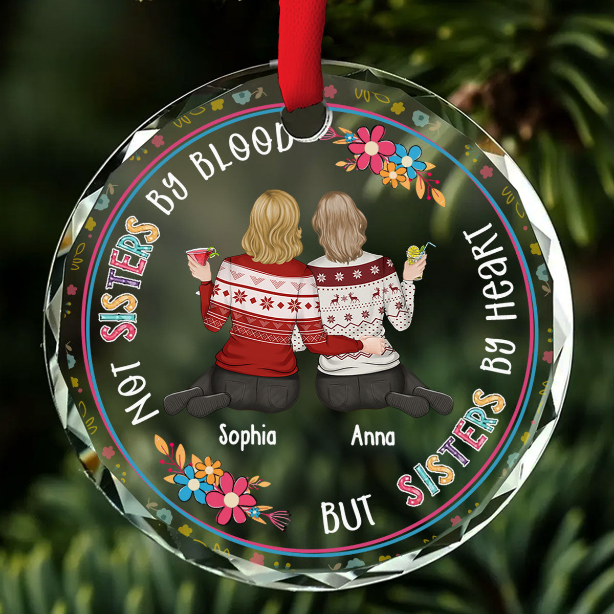 Sister By Heart - Personalized Custom Glass Ornament