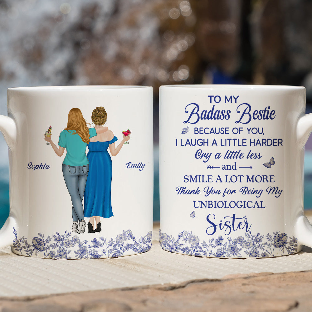 Thank You for Being My Sister Flower Toile - Personalized Custom Coffee Mug