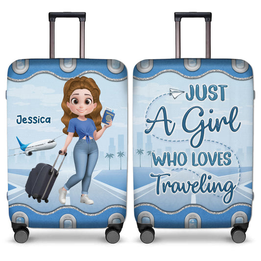 Just A Girl Who Loves Traveling Cartoonize - Personalized Custom Luggage Cover