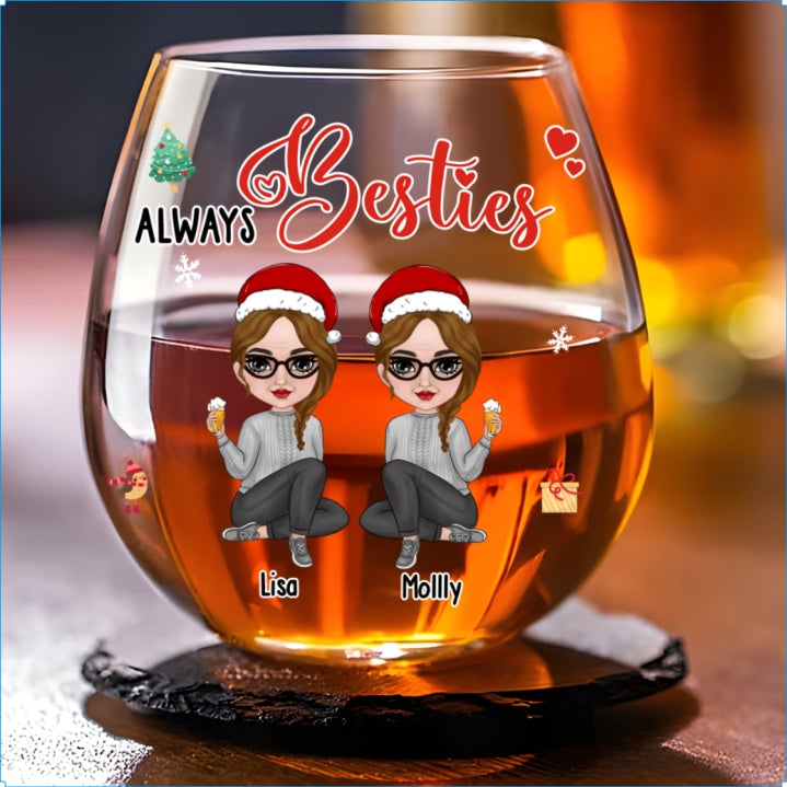 Always Sisters - Personalized Custom Wine Glass