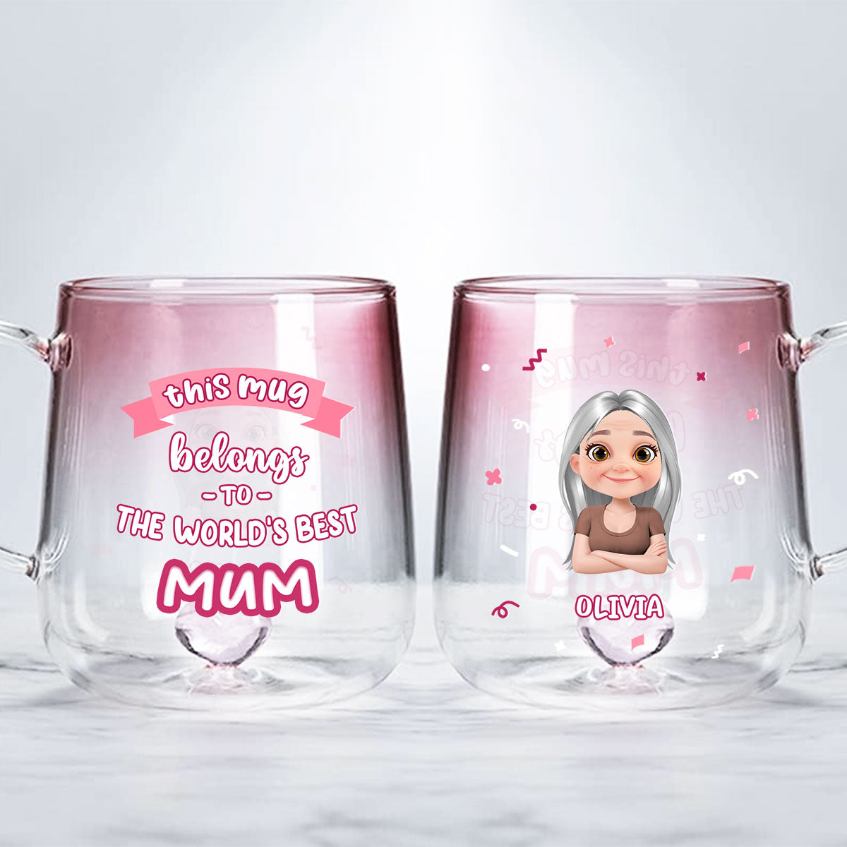 This Mug Belongs To The Best Mom - Personalized Custom Pink Gradient Glass Mug