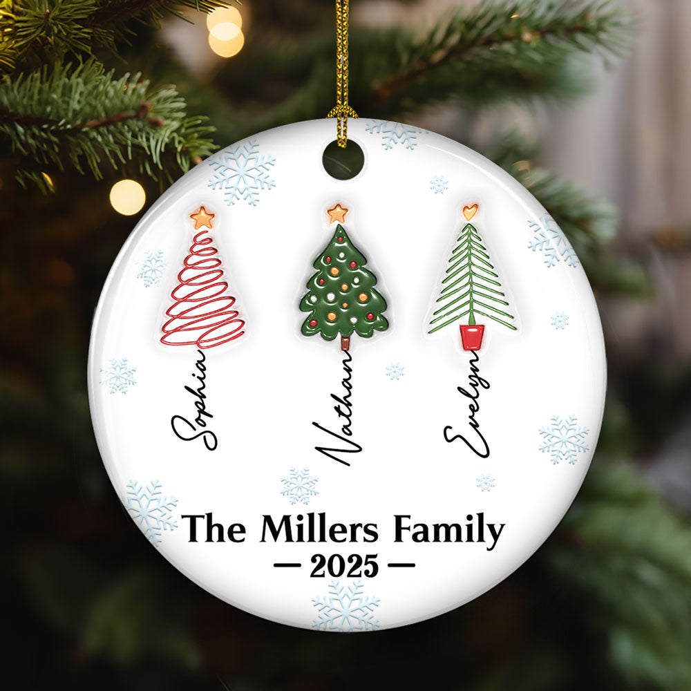 Family Christmas Tree Names Ver 2 - Personalized Custom 3D Inflated Effect Ceramic Ornament