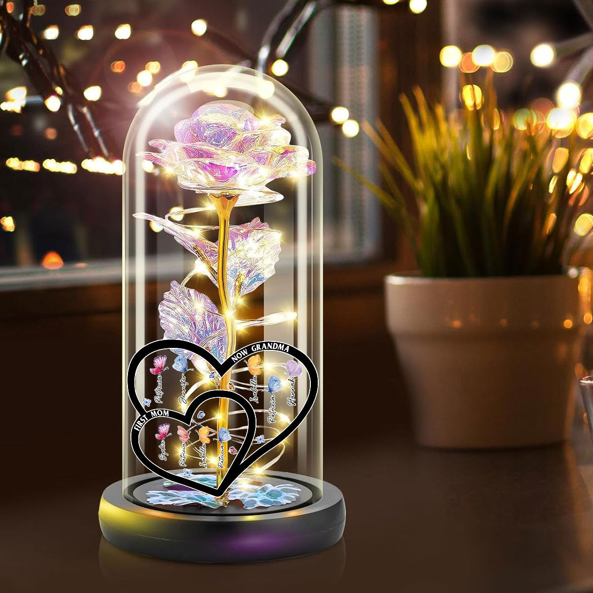 First Mom Now Grandma - Personalized Custom Sparkly Rose