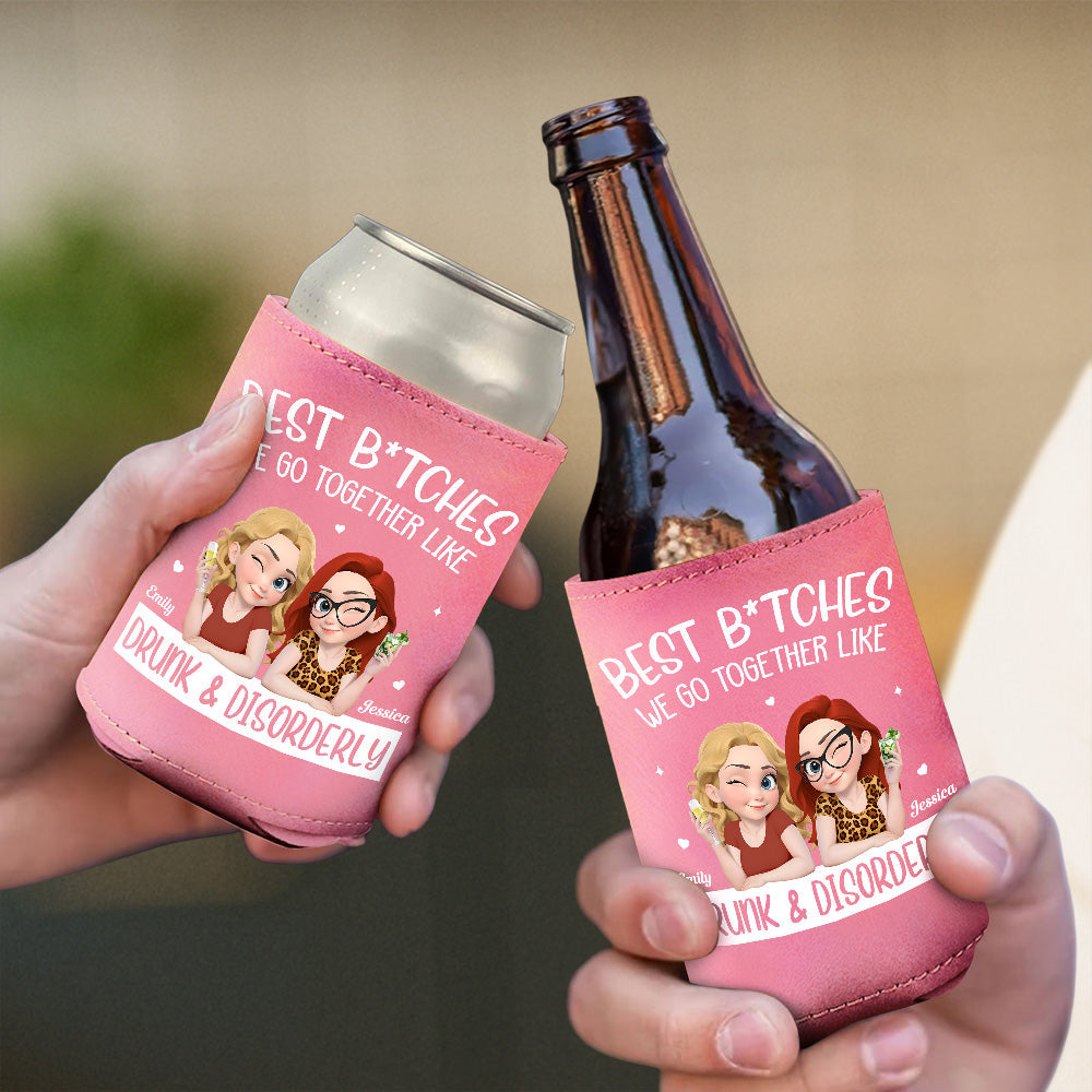 Partners In Wine - Personalized Custom Pink Leather Can Cooler Holder