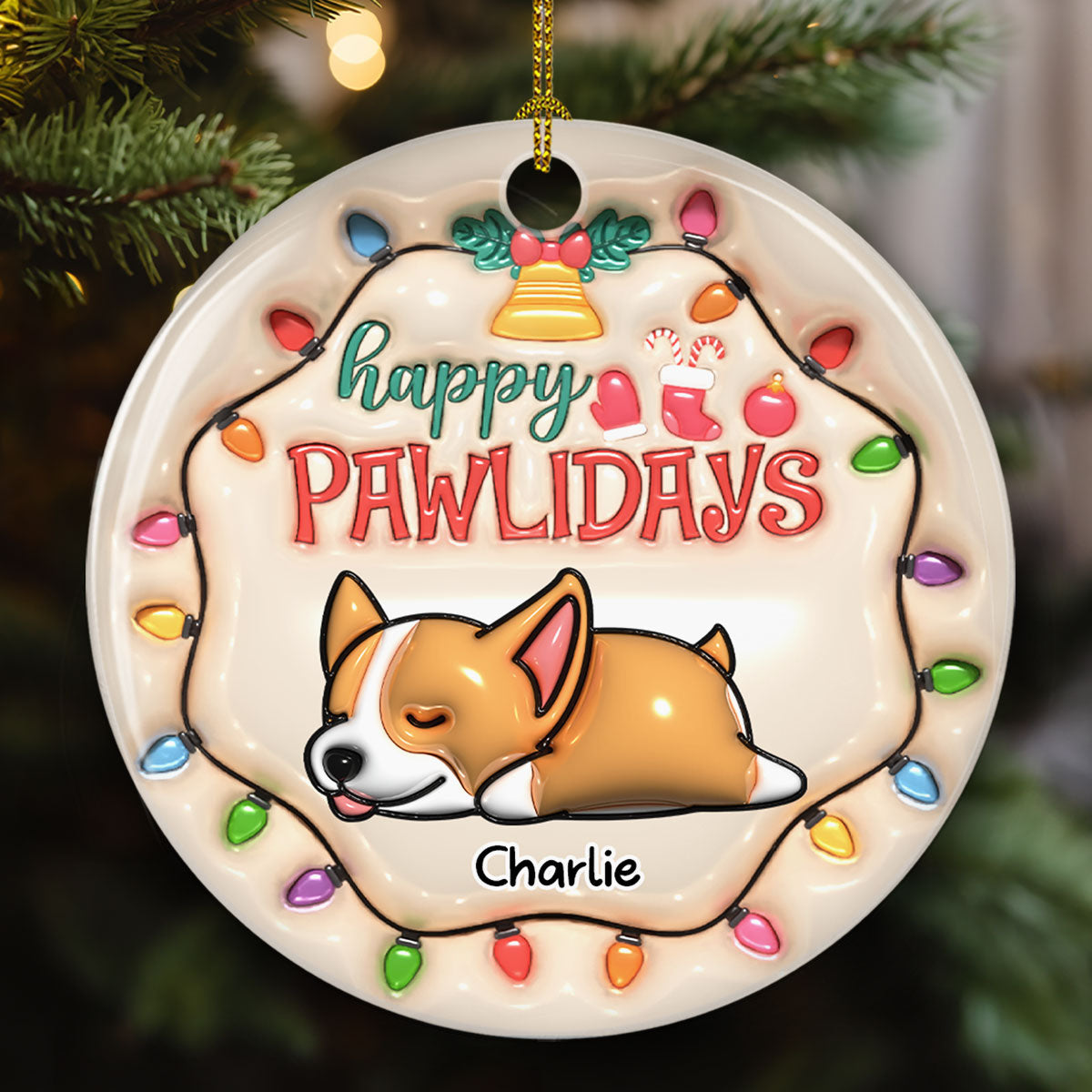Happy Pawlidays - Personalized Custom 3D Inflated Effect Ceramic Ornament
