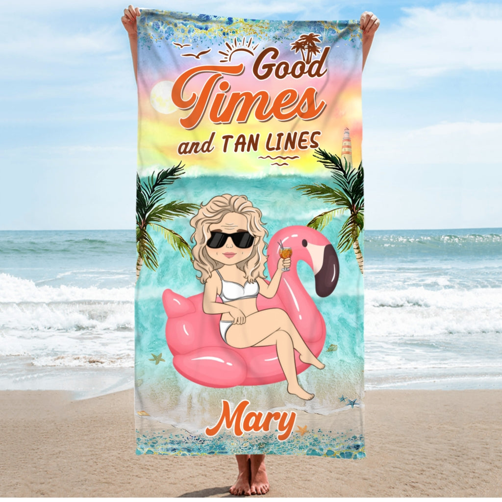 Good Times And Tan Lines - Personalized Custom Beach Towel