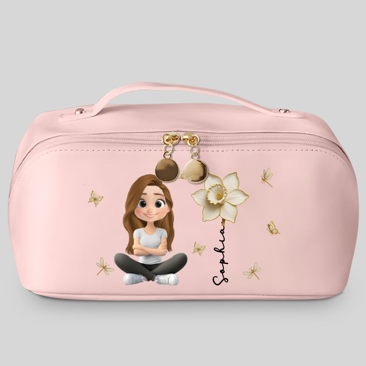 Floral Soul - Personalized Custom Leather Makeup Bag