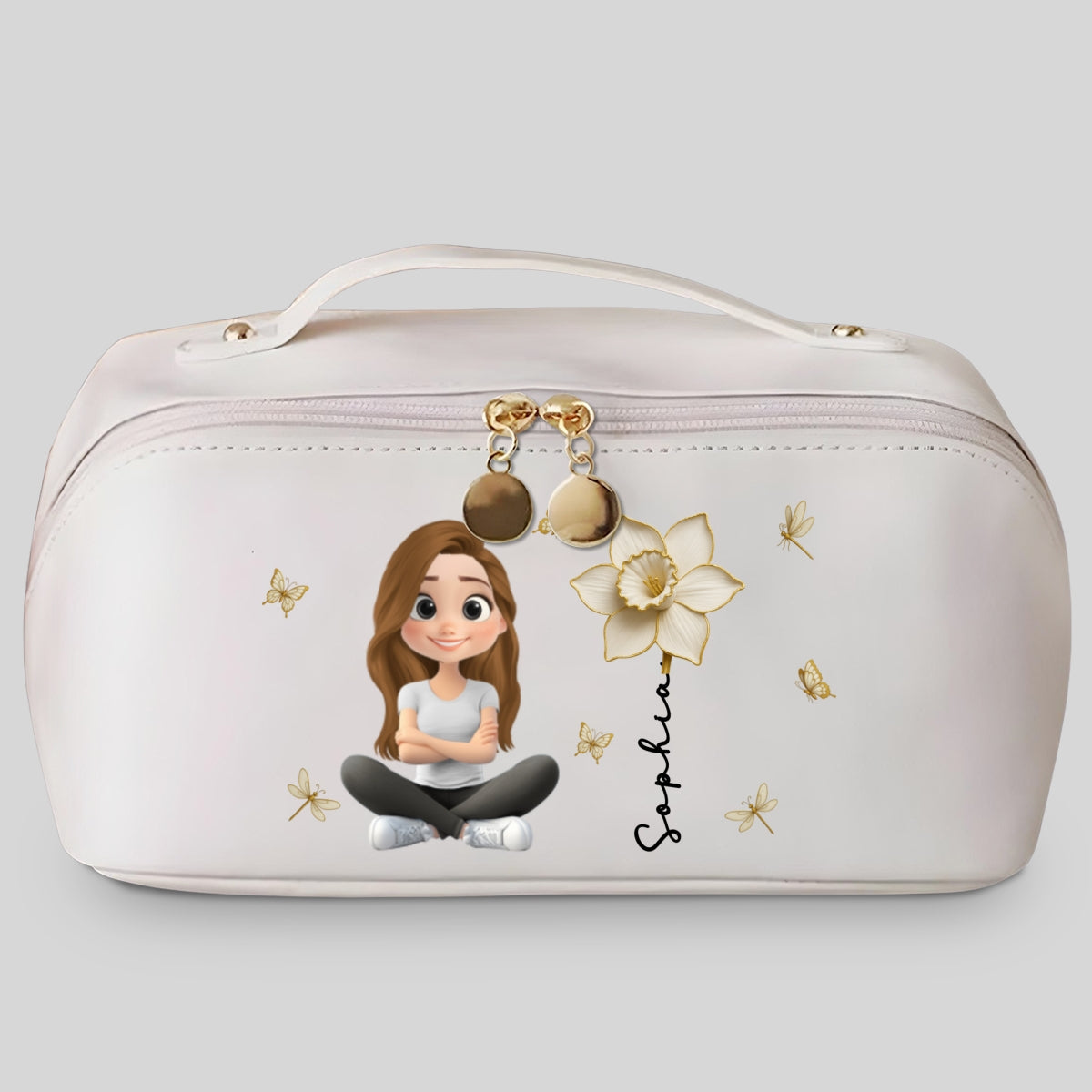 Floral Soul - Personalized Custom Leather Makeup Bag