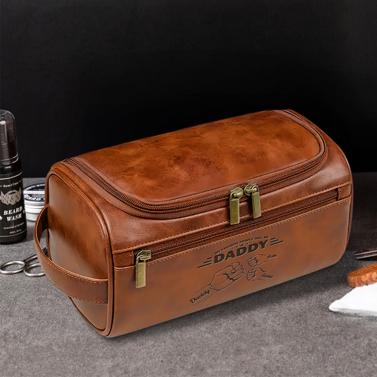 Call Me Dad - Personalized Custom Engraved Leather Toiletry Bag