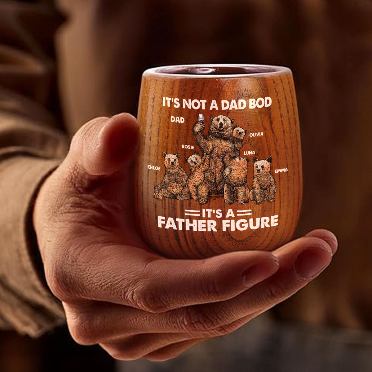 Bear Family Dad Bod - Personalized Custom Wooden Whiskey Glass