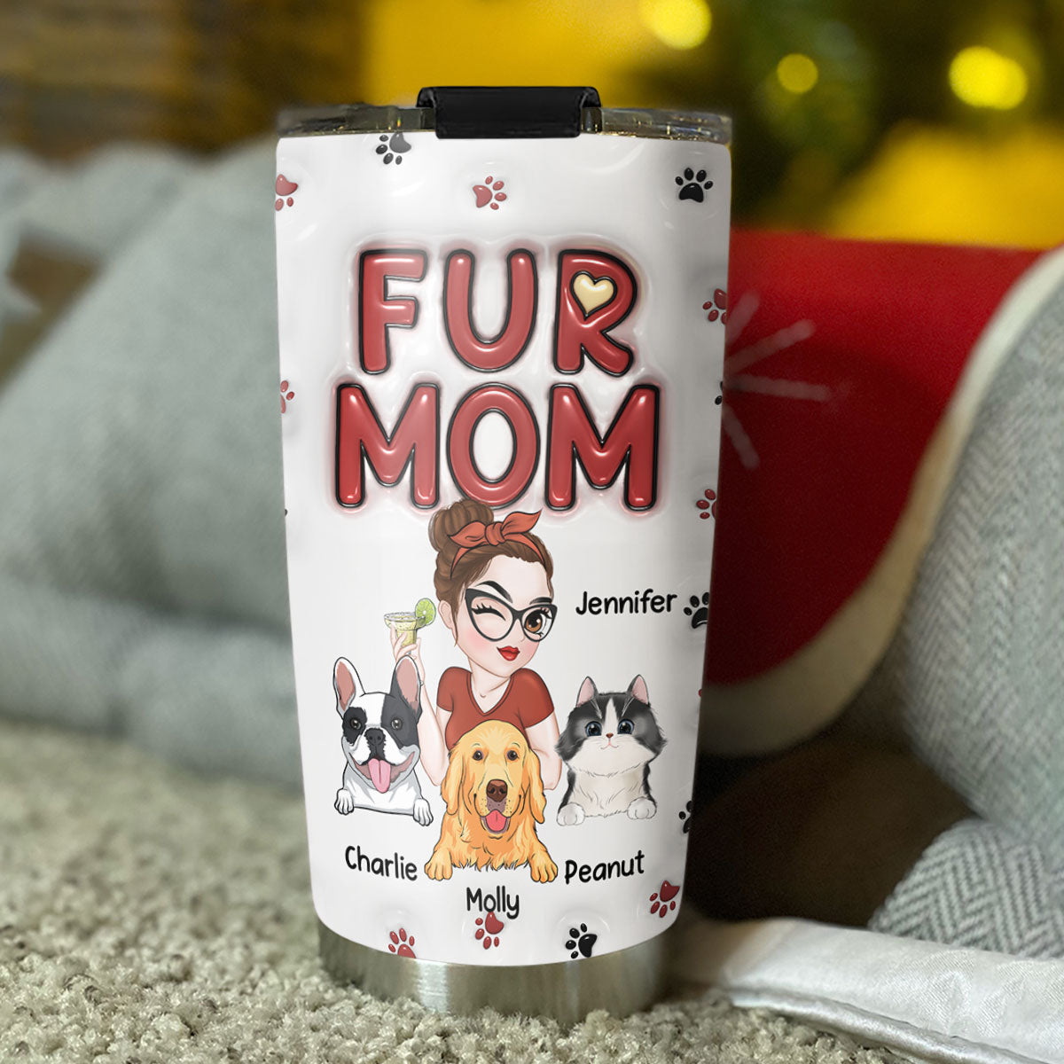 Lovely Fur Mom - Personalized Custom 3D Inflated Effect Tumbler