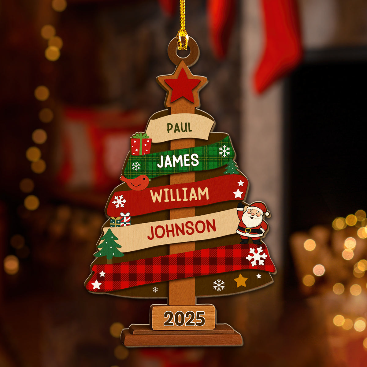 Family Christmas Tree - Personalized Custom Wood Ornament