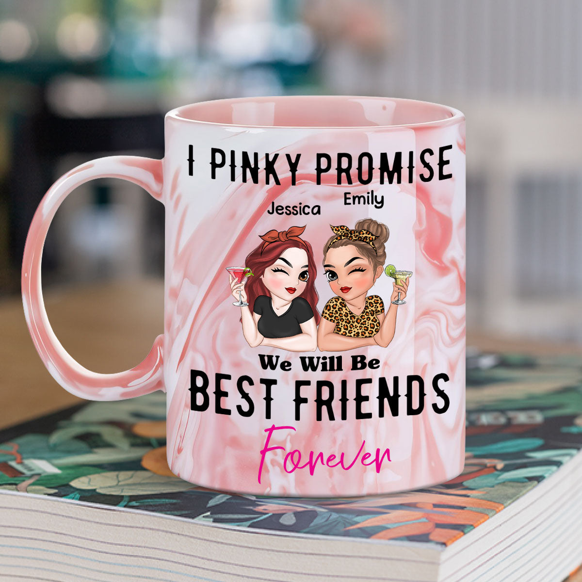 Best Friends Forever - Personalized Custom Pink Marble Mug