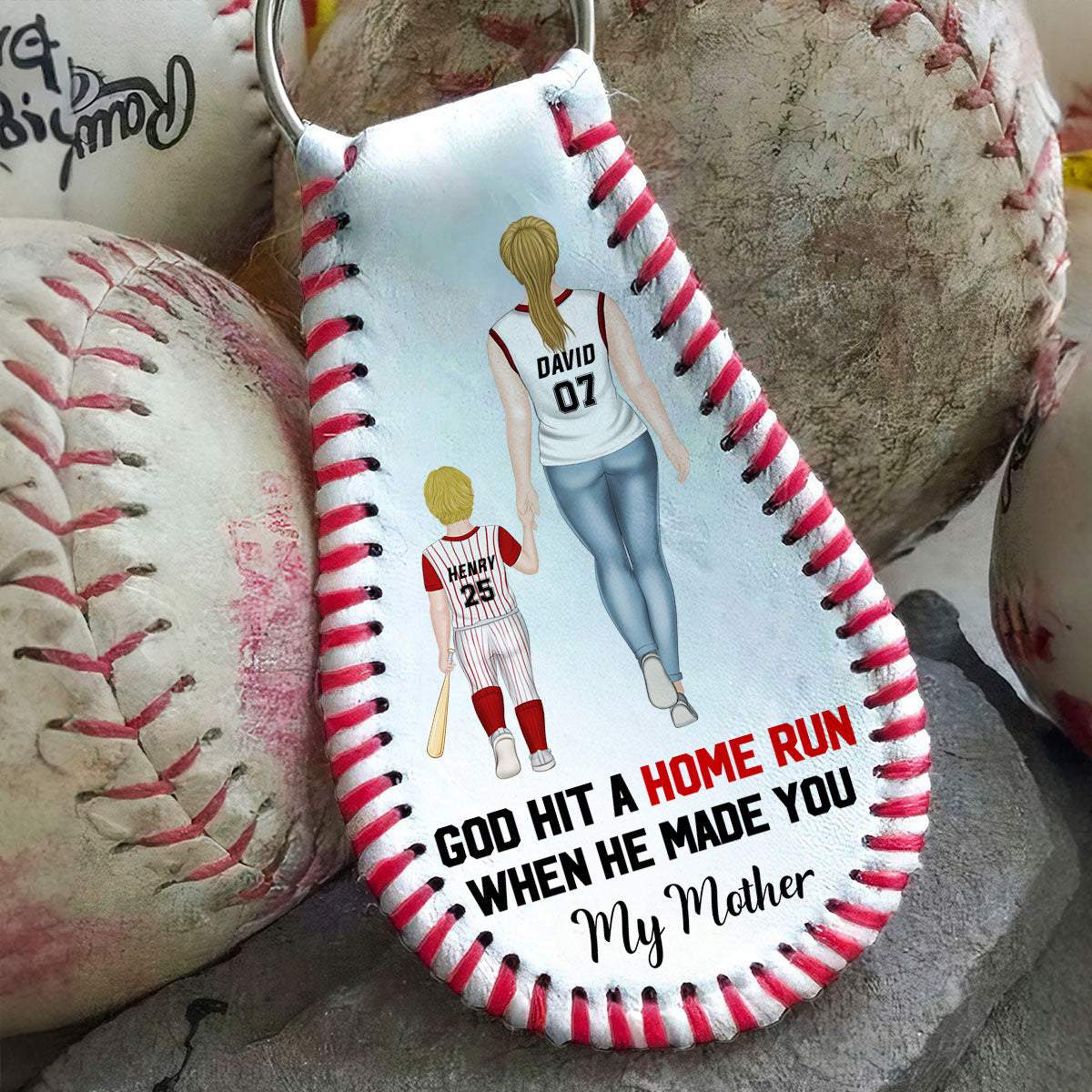 My Favorite Baseball Player Calls Me Mom - Personalized Custom Leather Baseball Keychain