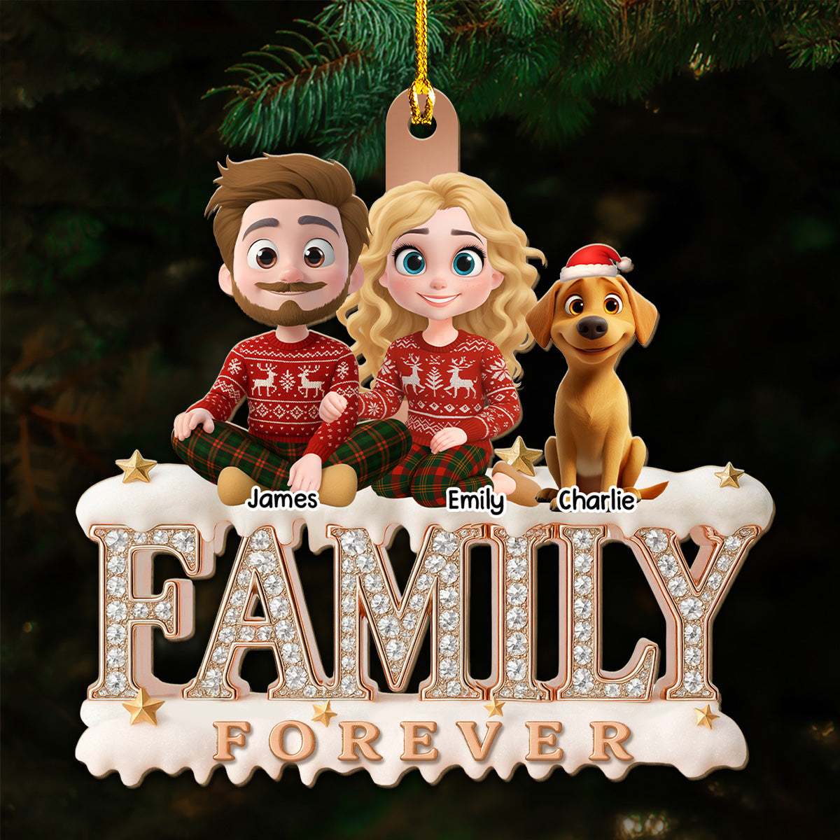Forever Blessed With This Family - Personalized Custom 3D Effect Wood Ornament