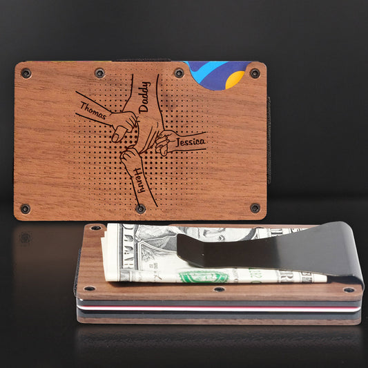 Holding Hands - Personalized Custom Engraved Wooden Card Holder