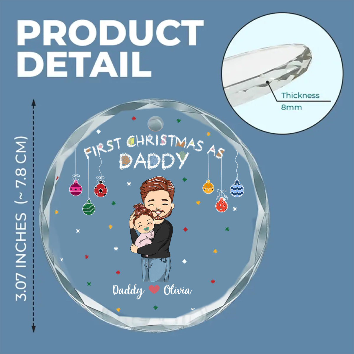 First Christmas As Daddy - Personalized Custom Glass Ornament