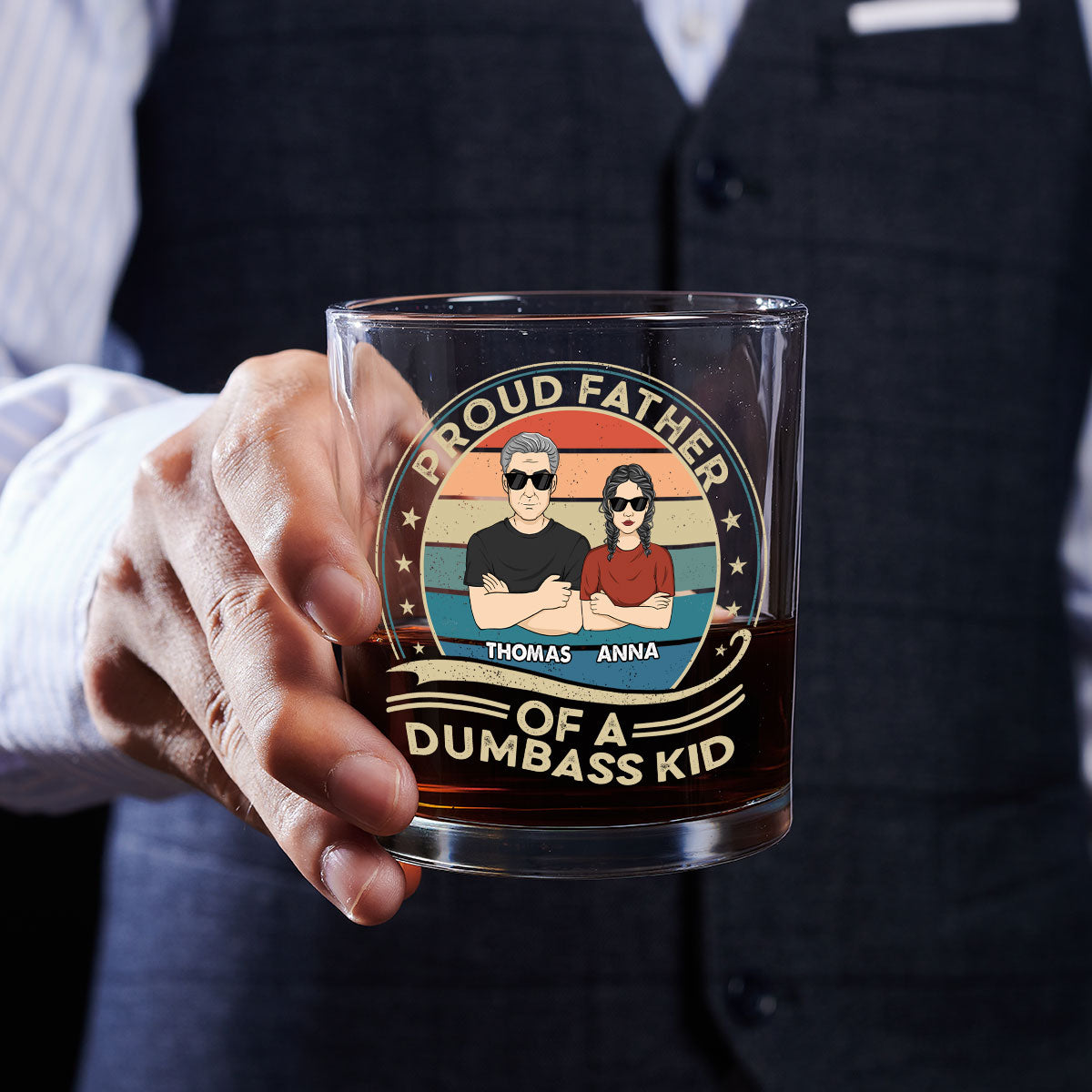 Proud Father Of A Few Kids - Personalized Custom Whiskey Glass