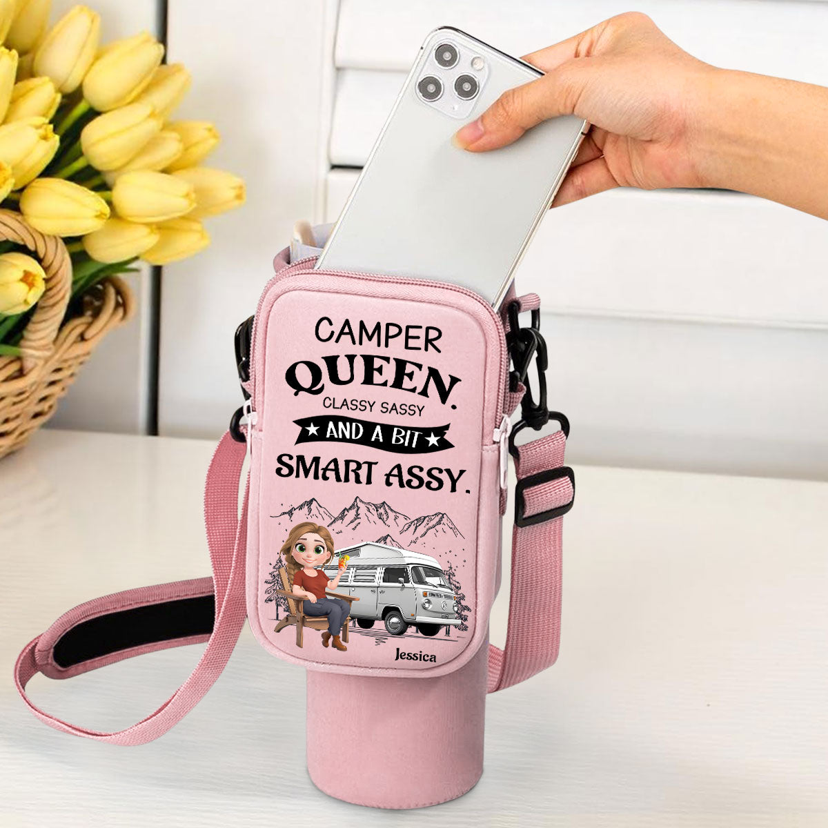 Truly A Queen Of Campers - Personalized Custom Water Bottle Carrier Bag