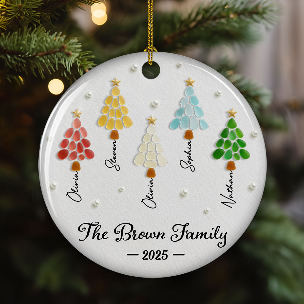 Family Fir Trees - Personalized Custom 3D Effect Ceramic Ornament