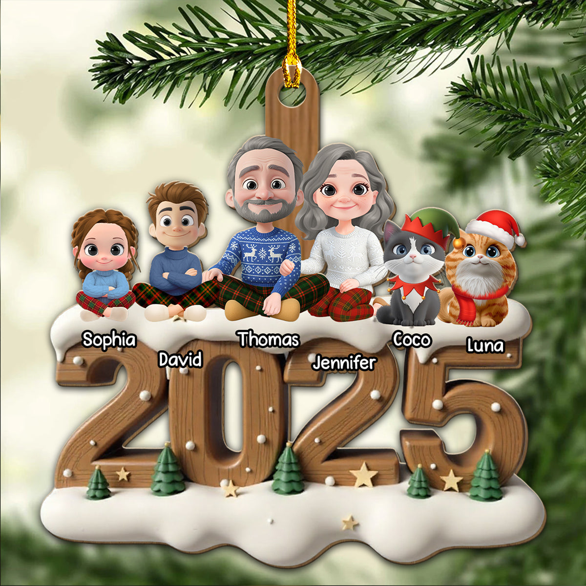 As A Family With Cats Extended Ver - Personalized Custom 3D Effect Wood Ornament