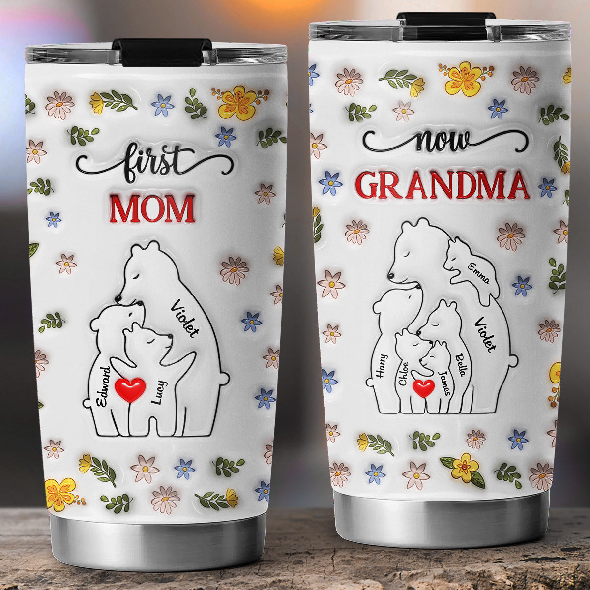 First Mom Now Grandma Bear - Personalized Custom 3D Inflated Effect Tumbler