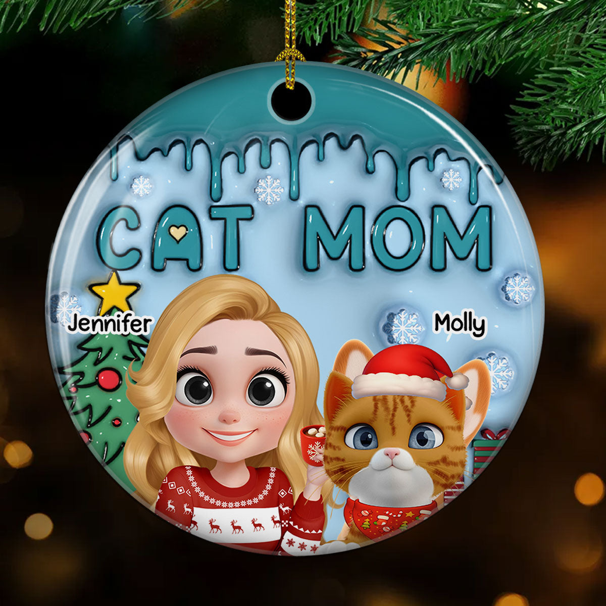 Me And Lovely Cat  - Personalized Custom 3D Inflated Effect Ceramic Ornament