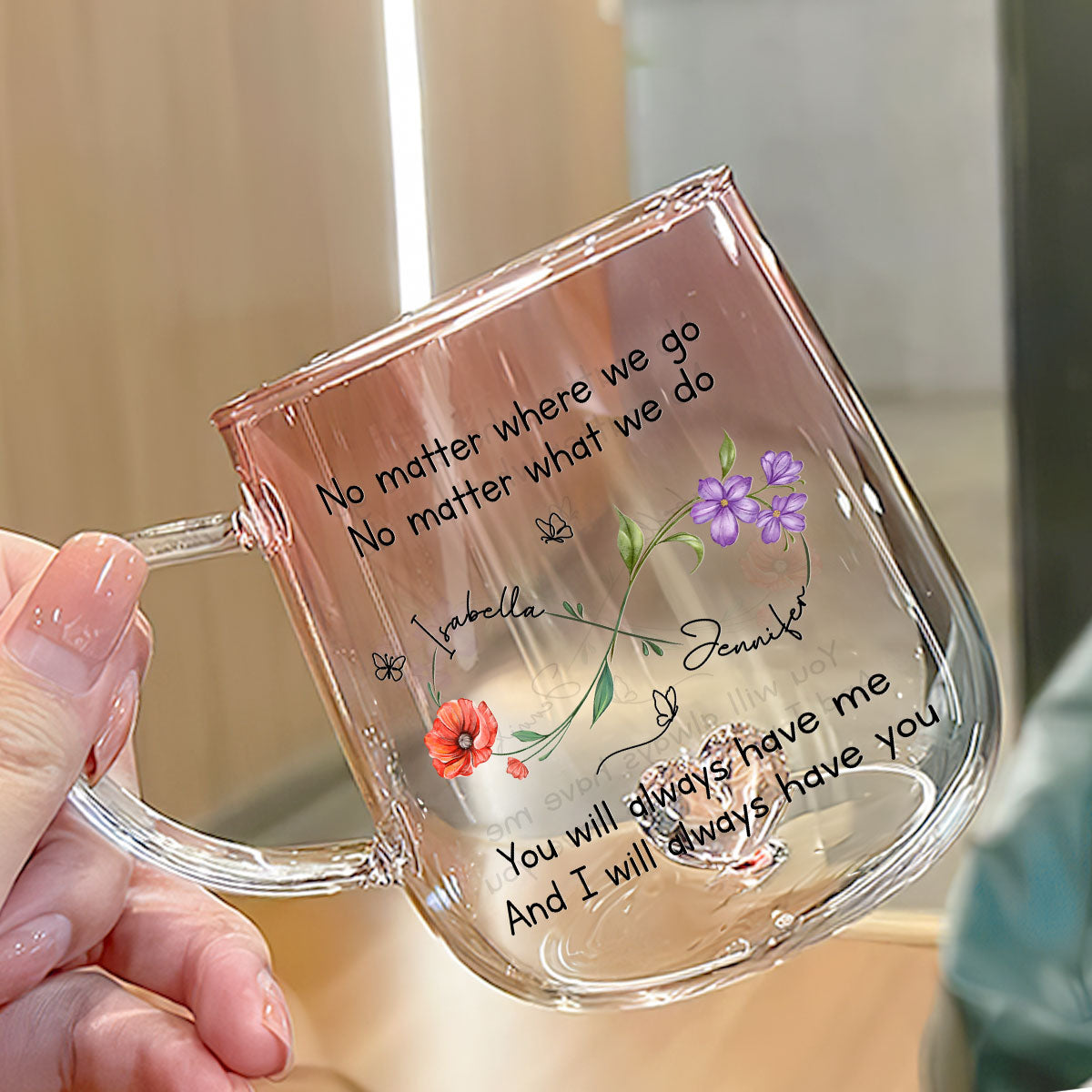 Bestie Always Beside You - Personalized Custom Pink Gradient Glass Mug
