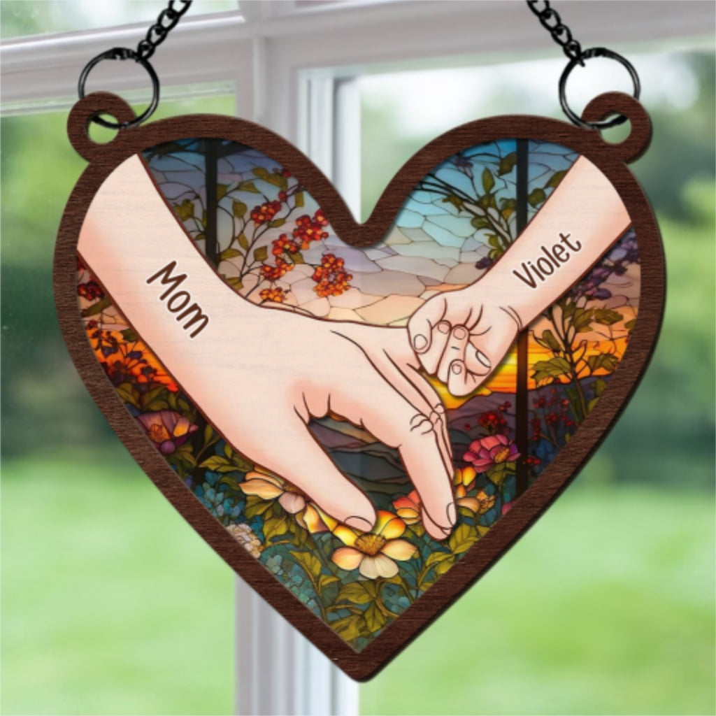 Hold Hands And Hearts - Personalized Custom Suncatcher