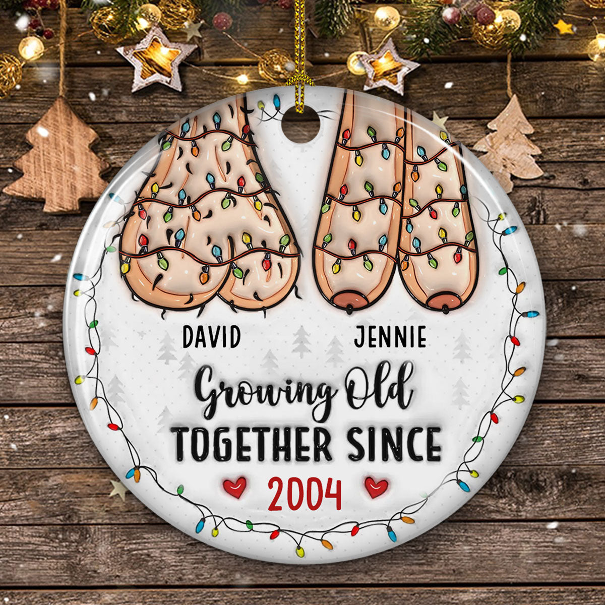 Growing Old Together Since - Personalized Custom 3D Inflated Effect Ceramic Ornament