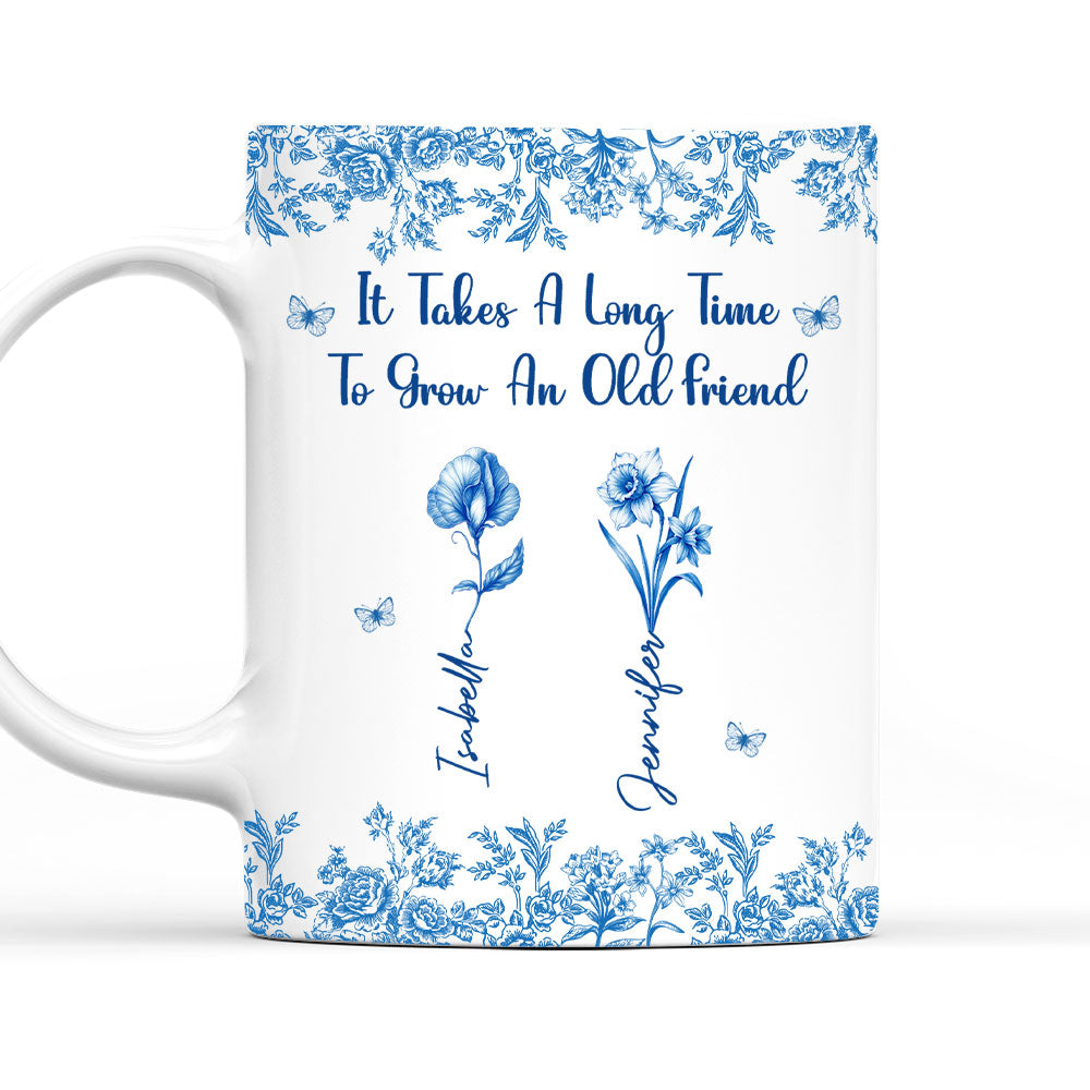 Bestie Flowers Toile De Jouy Style  - Personalized Custom Coffee Mug