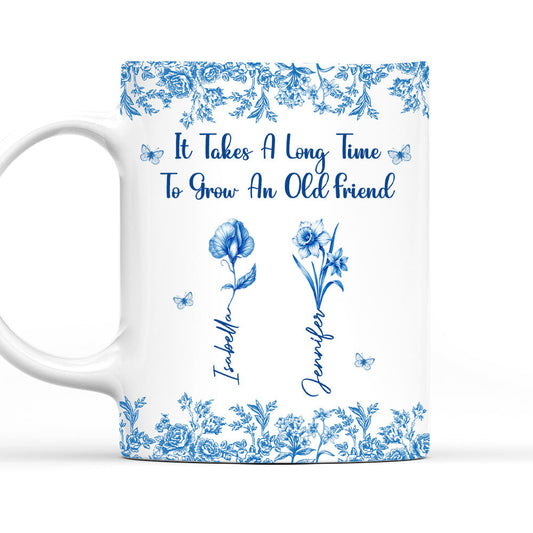 Bestie Flowers Toile De Jouy Style  - Personalized Custom Coffee Mug