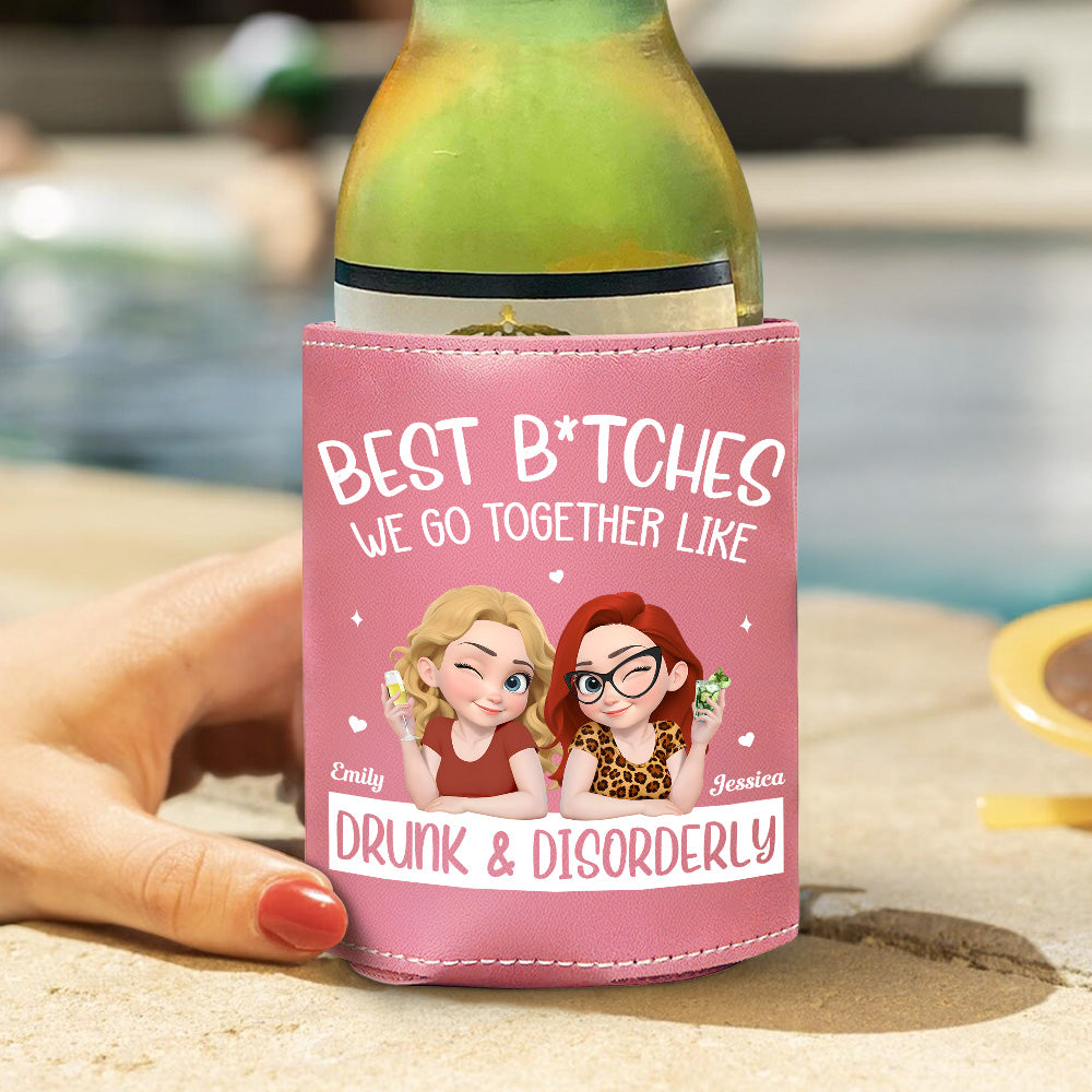 Partners In Wine - Personalized Custom Pink Leather Can Cooler Holder