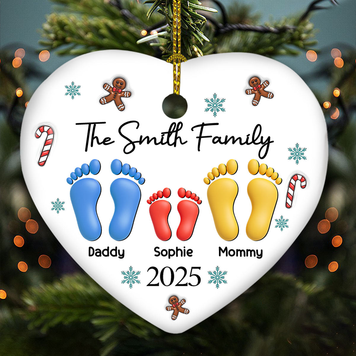 Family Together Christmas 2025 - Personalized Custom 3D Effect Ceramic Ornament
