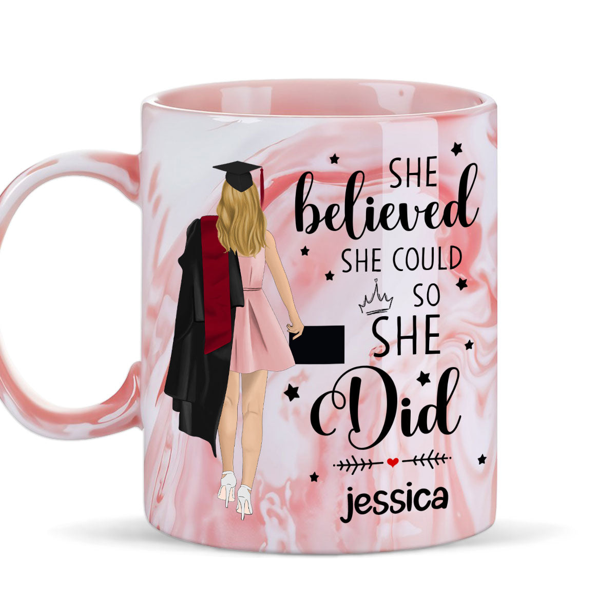 She Believed She Achieved- Personalized Custom Pink Marble Mug