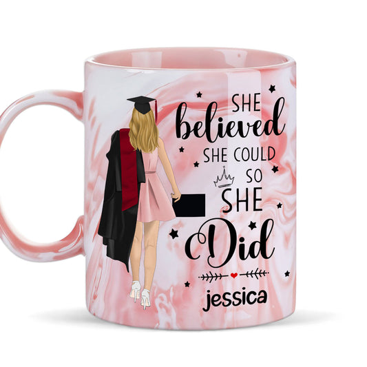 She Believed She Achieved- Personalized Custom Pink Marble Mug