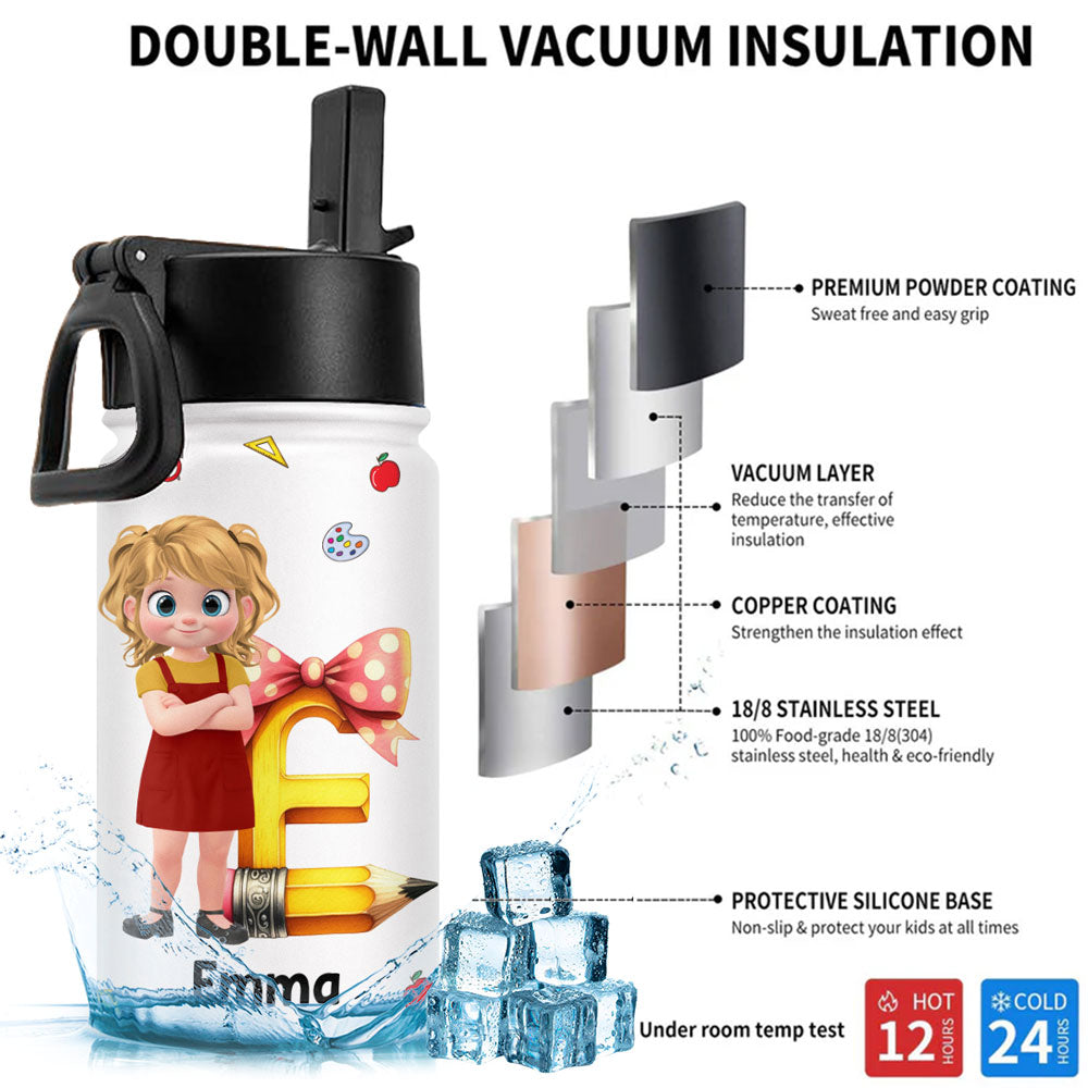 Alphabet Cartoonize - Personalized Custom 3D Inflated Effect Kids Water Bottle