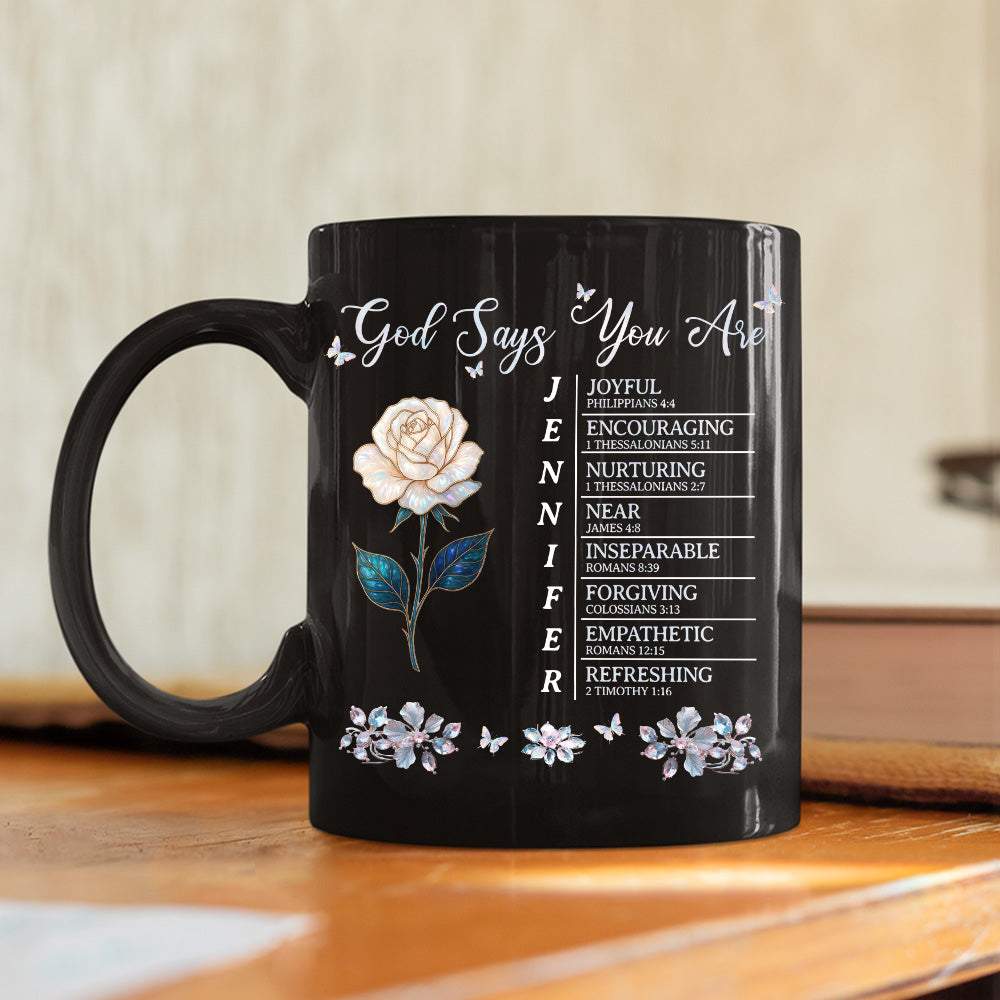 God Says I Am - Personalized Custom Black Coffee Mug