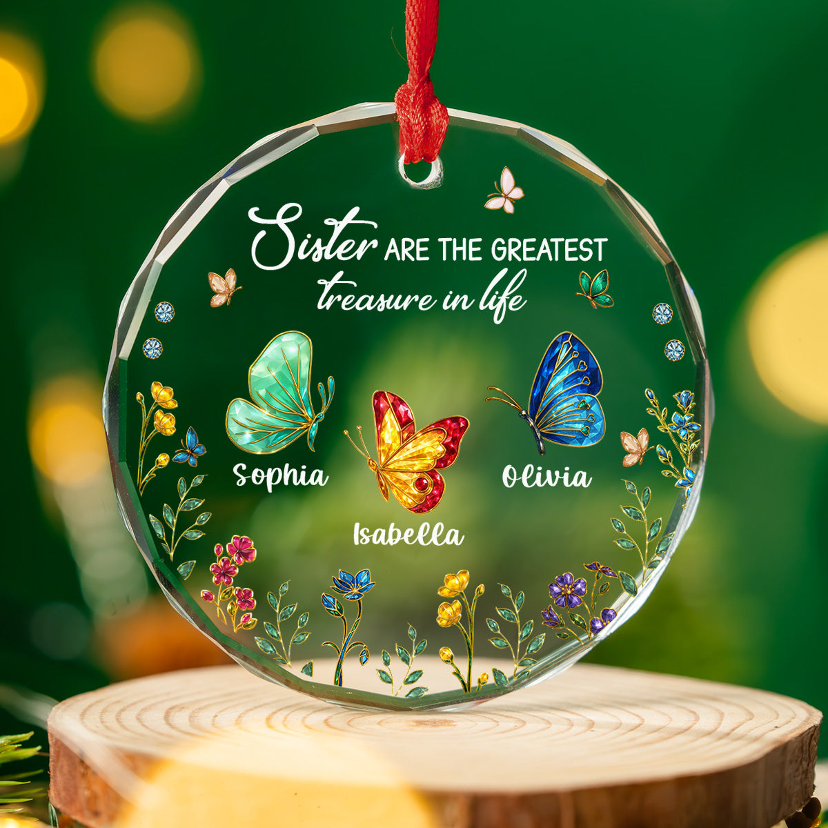 Sisters Are Butterflies Of The Soul - Personalized Custom Glass Ornament
