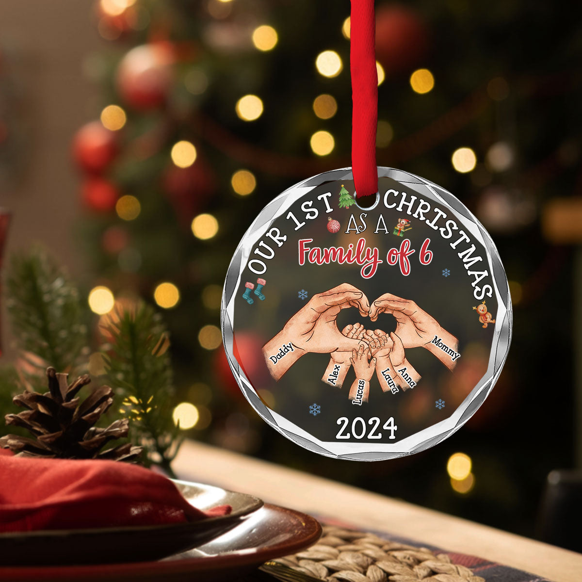 Family Of Three - Personalized Custom Glass Ornament