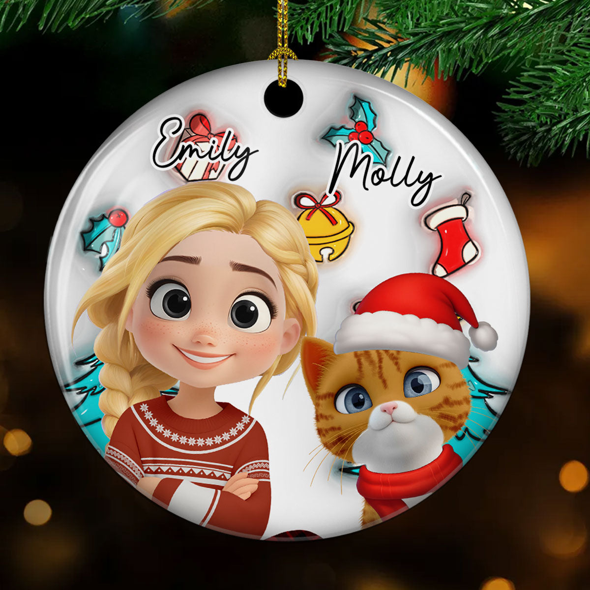 Santa Is Coming To Cats - Personalized Custom 3D Inflated Effect Ceramic Ornament