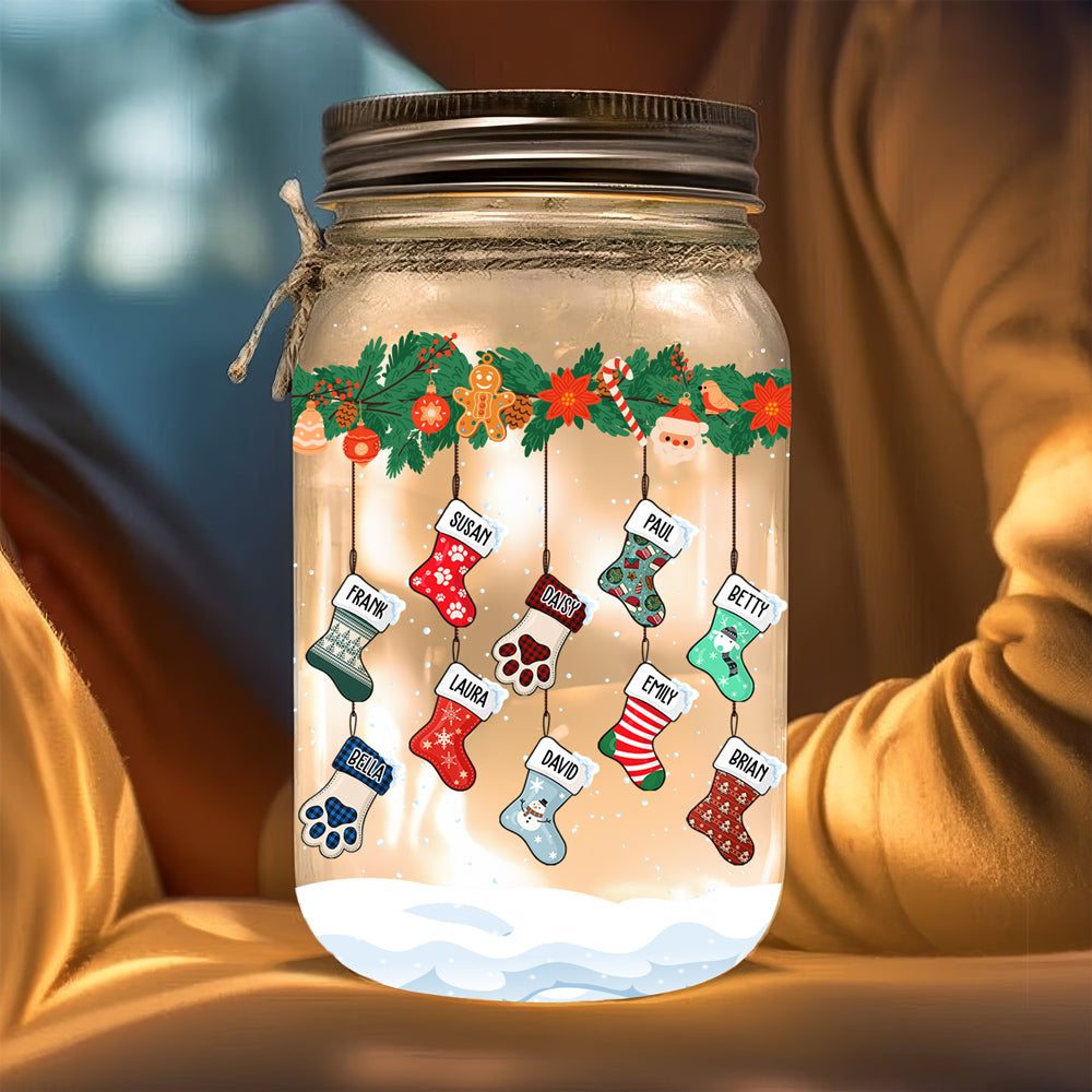 Lovely Stocking - Personalized Custom Mason Jar Light