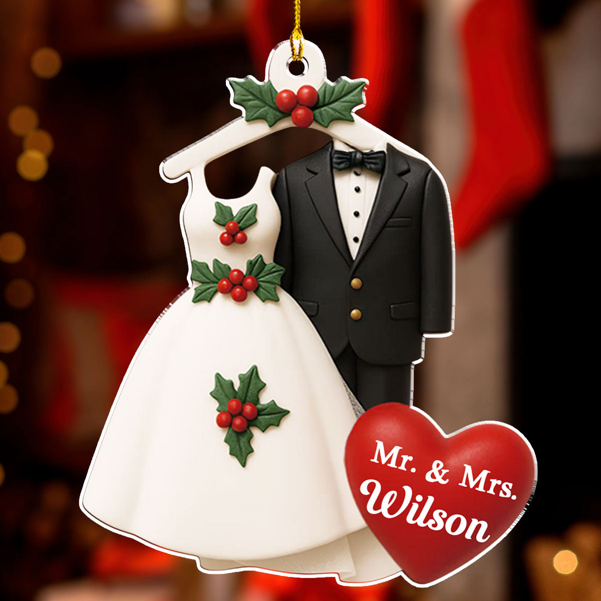 Happily Married - Personalized Custom 3D Effect Acrylic Ornament