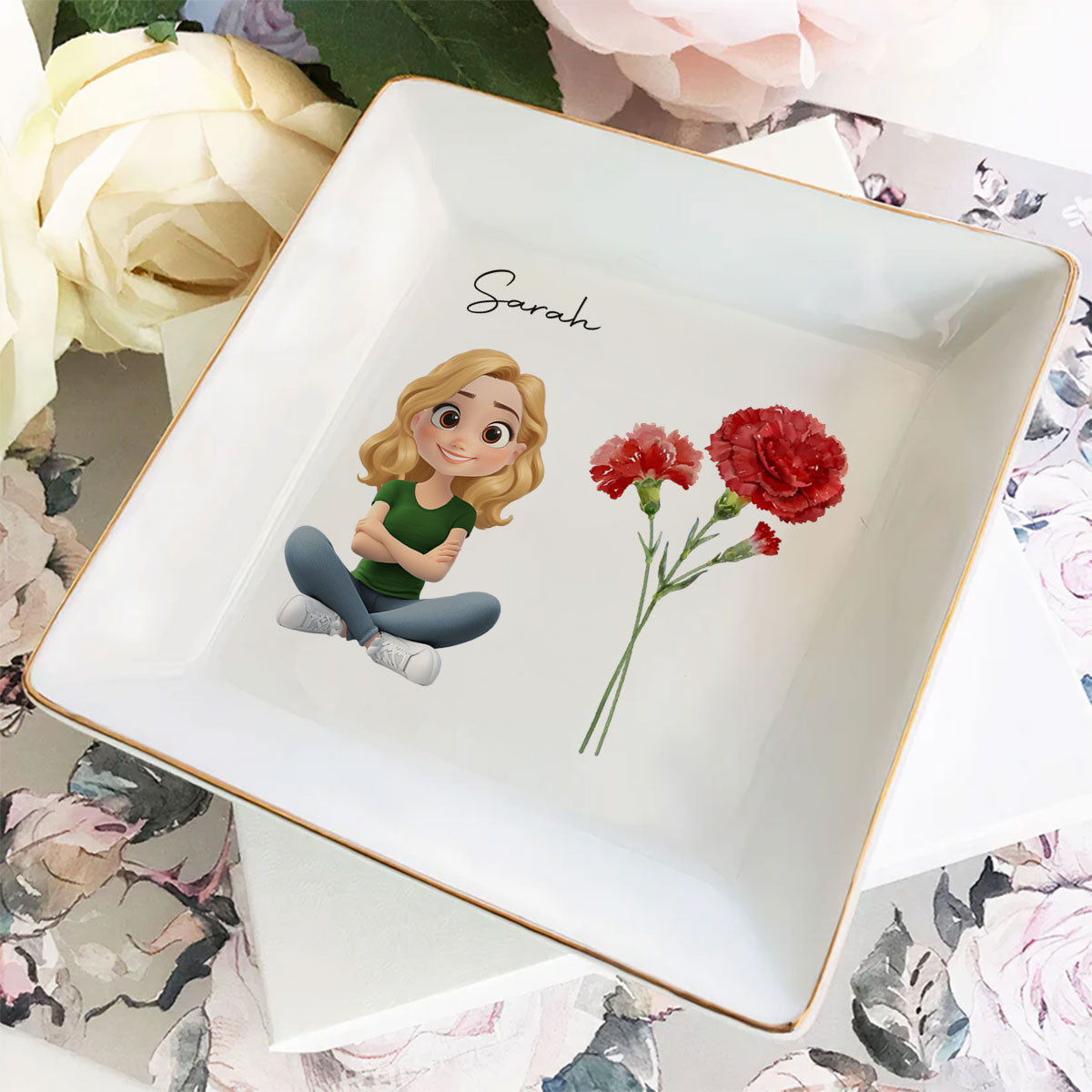 Friends Are Flowers That Never Fade Cartoonize - Personalized Custom Jewelry Dish