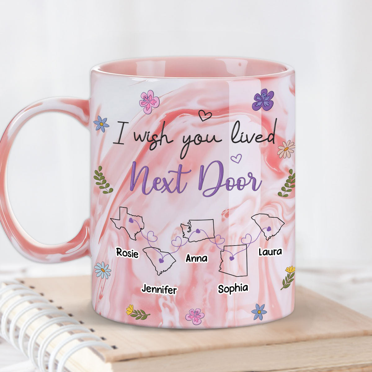 I Wish We Lived Closer - Personalized Custom Pink Marble Mug