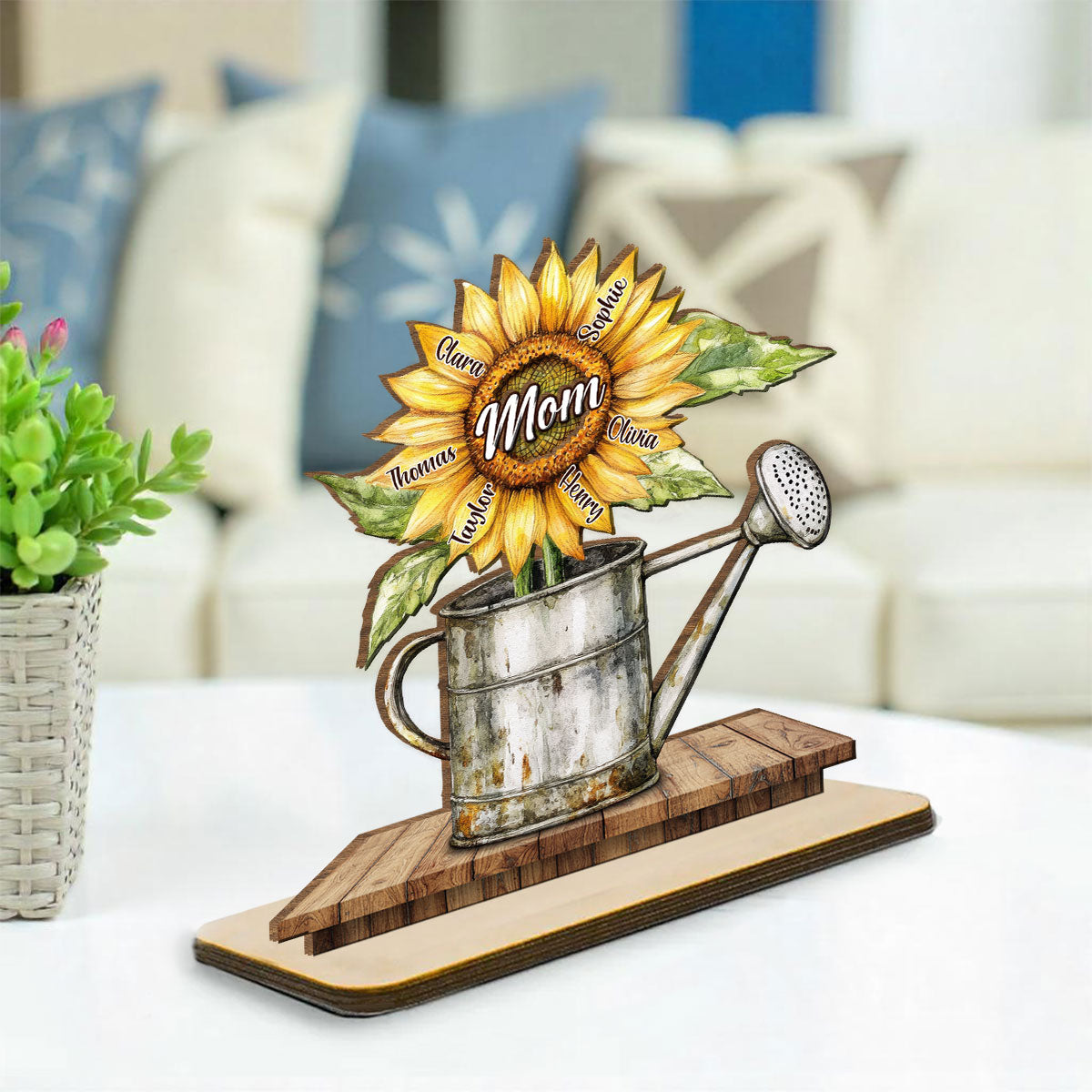 Growing Family Love - Personalized Custom 2-Layer Wood Plaque With Flat Base