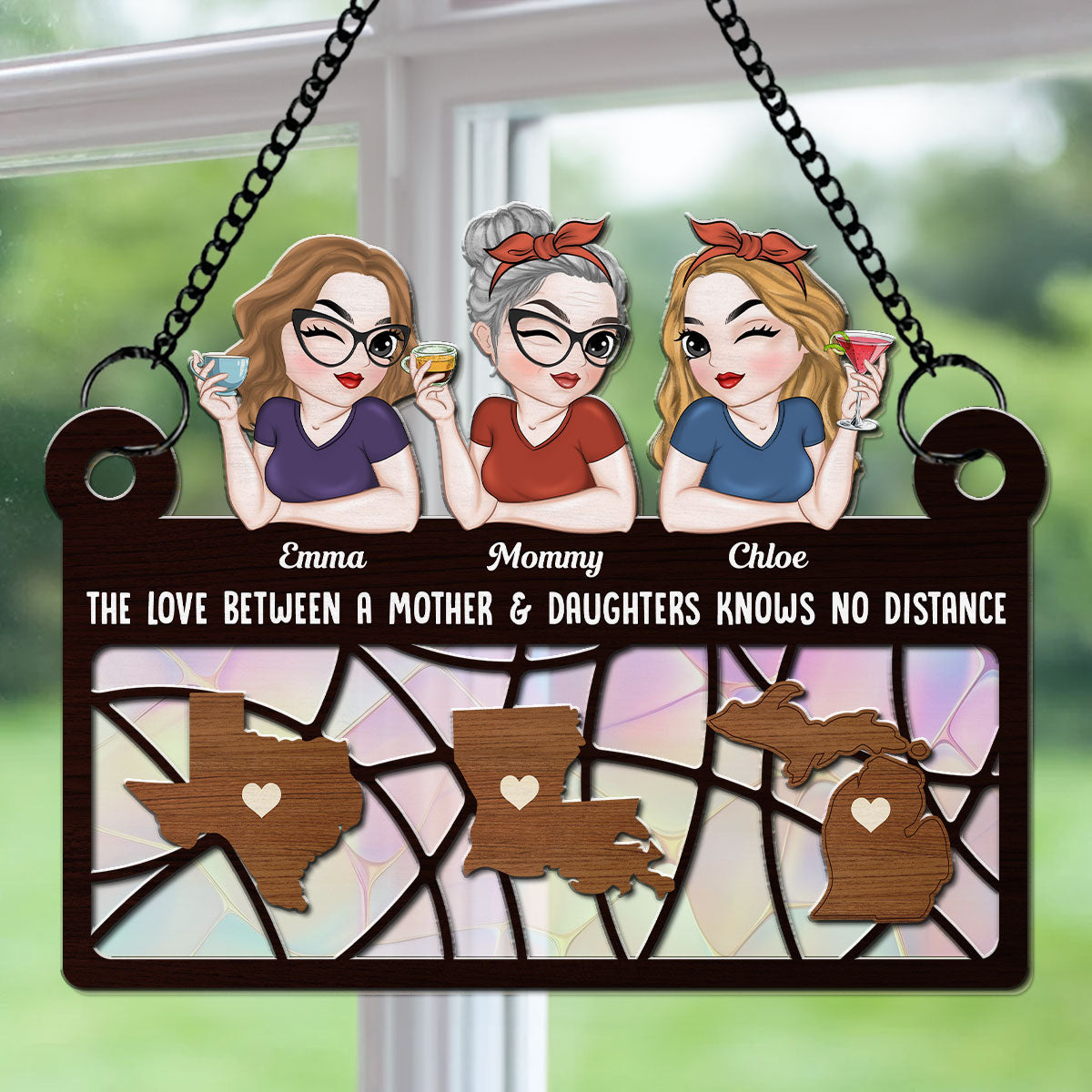 Love Knows No Distance - Personalized Custom Suncatcher