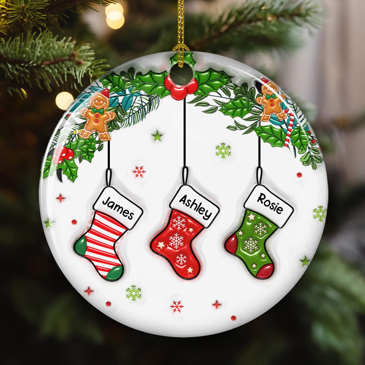 Family Stocking - Personalized Custom 3D Inflated Effect Ceramic Ornament