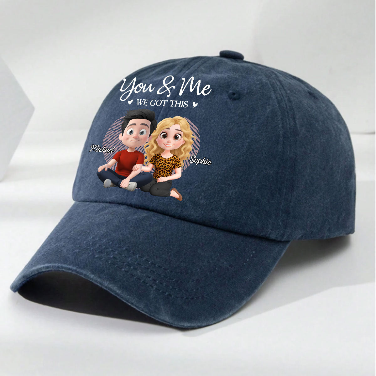 You And Me We Are Together - Personalized Custom Vintage Washed Denim Cap