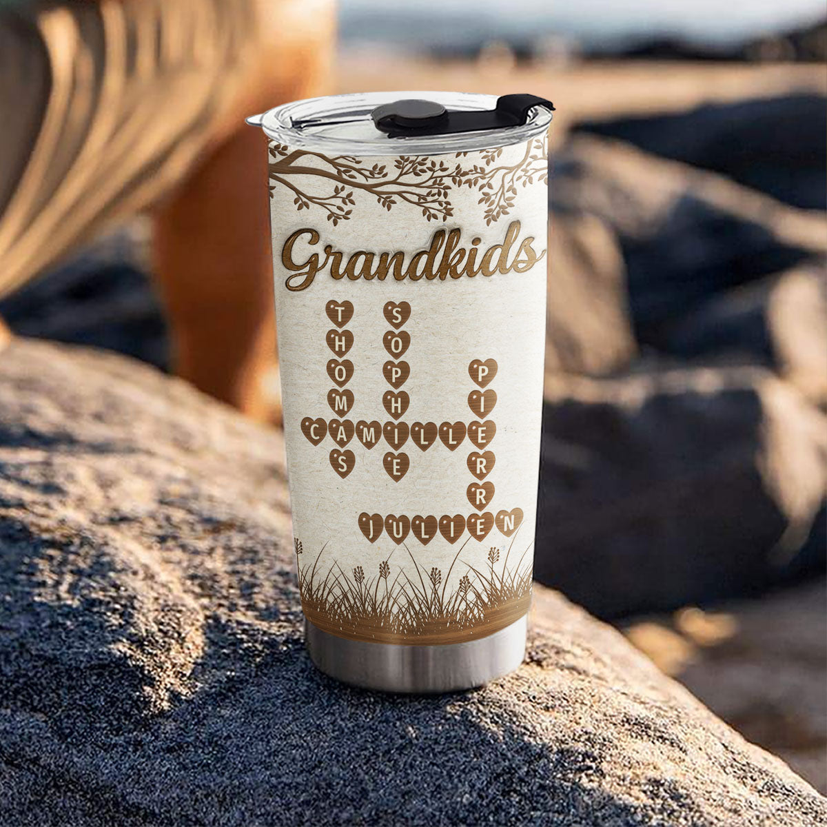 Grandkids Fill Life With Love Crossword - Personalized Custom 3D Inflated Effect Tumbler